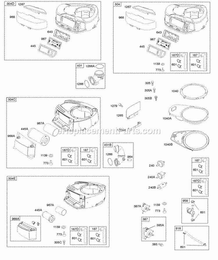 Air Cleaner Blower Housing Diagram and Parts List for 31Q777-0036-E1  Briggs and Stratton Engine